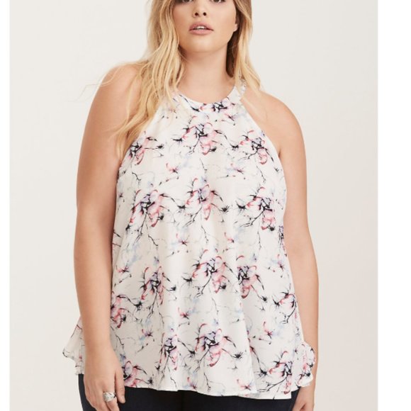 torrid Tops - TORRID CHIFFON WATERCOLOR FLORAL MOCK NECK TOP
